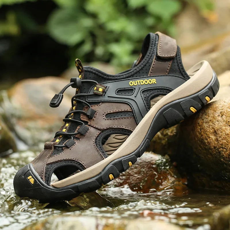 YBQJOO Men's Genuine Leather Outdoor Sandals | Non-Slip