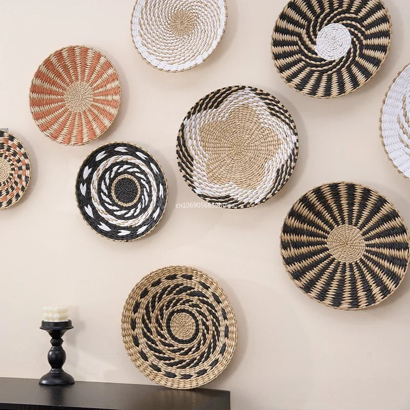 Boho Hand Woven Rattan Wall Basket | Farmhouse Decor