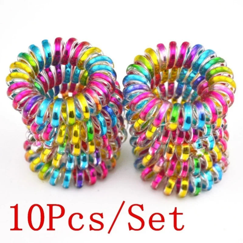 10-Pack Telephone Wire Elastic Hair Bands & Scrunchies 3.5cm