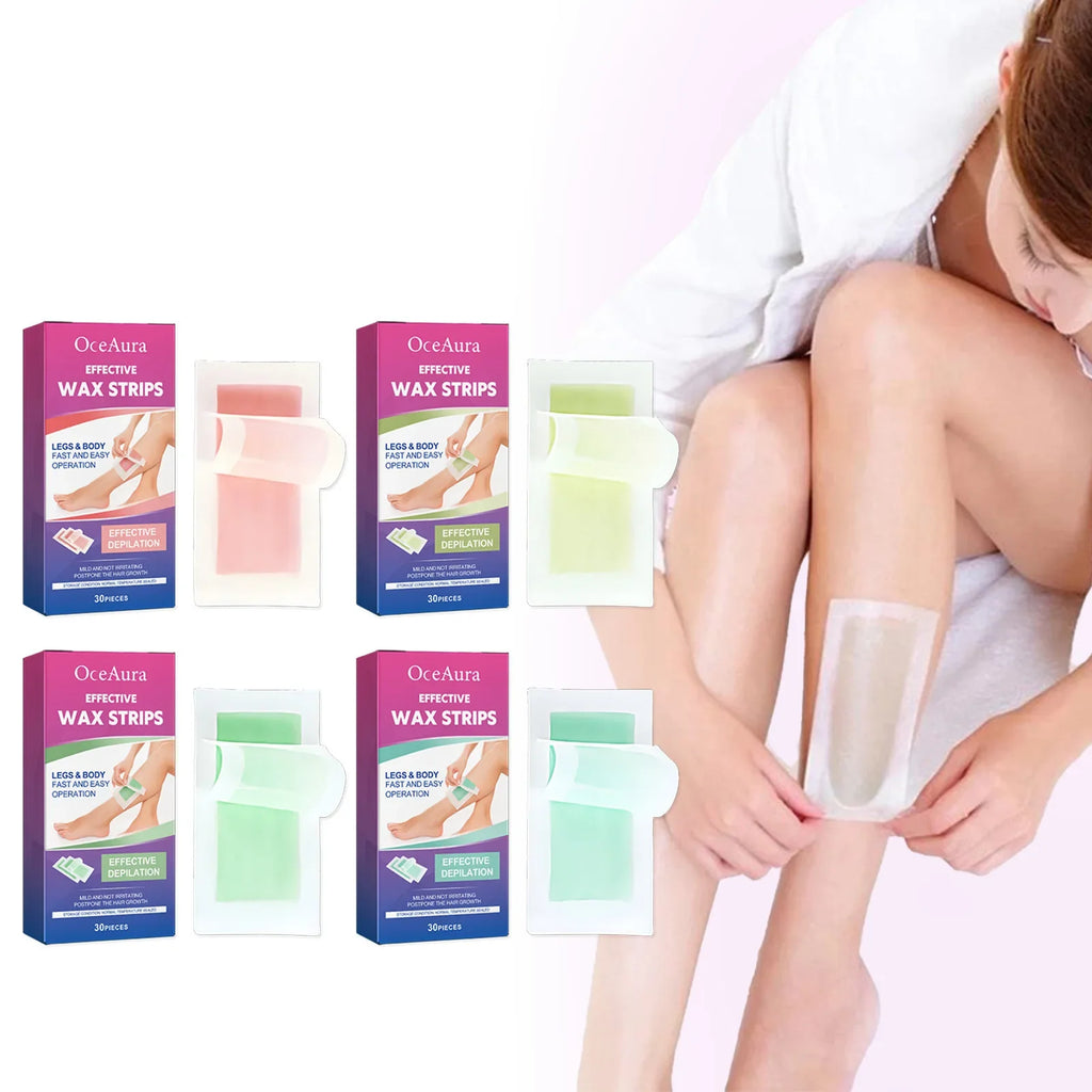 OceAura Painless Hair Removal Wax Strips 30pc – Face & Body