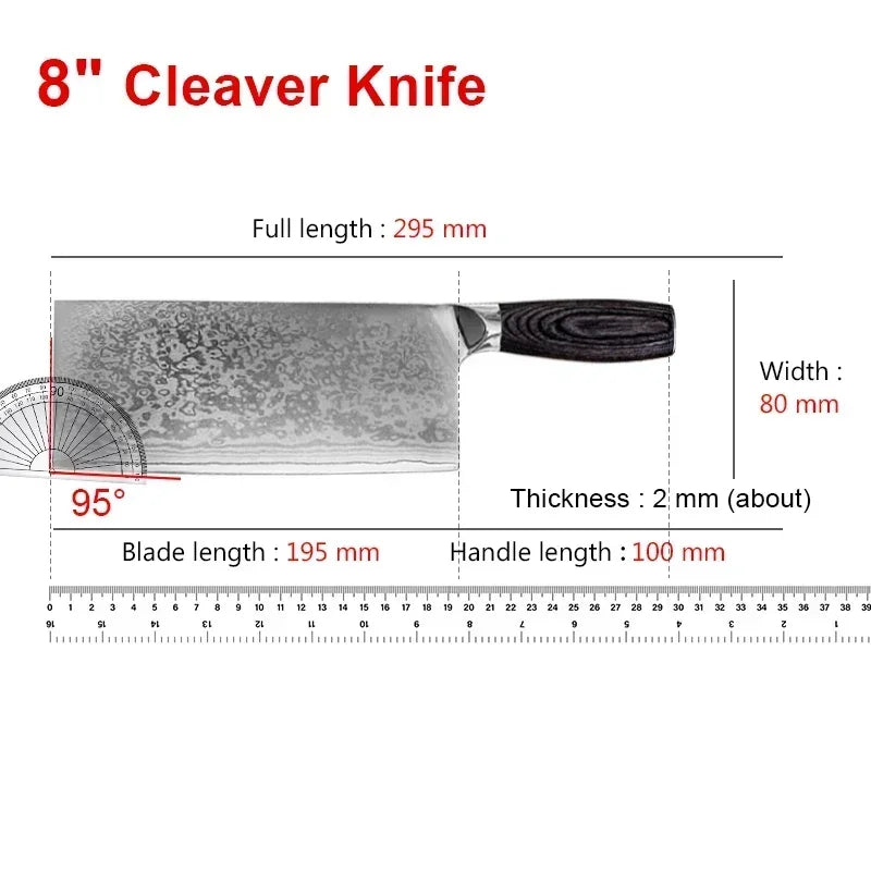 InLeung Damascus Steel Cleaver Knife – Wood Handle | 18cm
