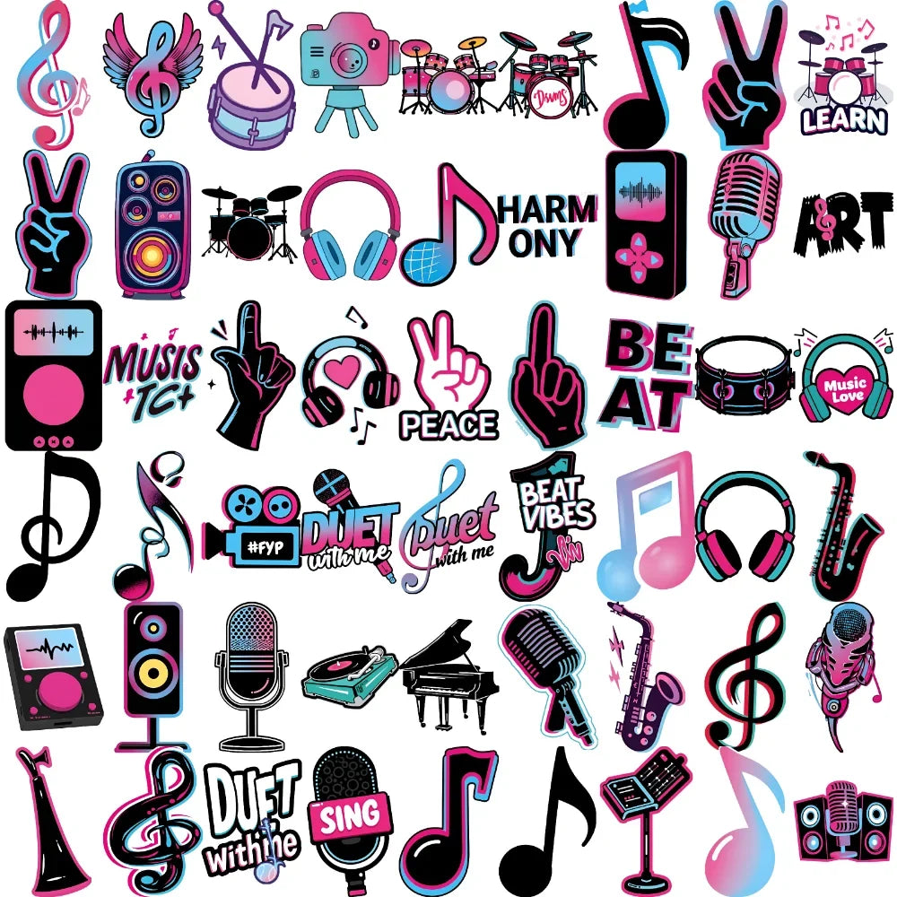 63-Piece Waterproof Temporary Tattoo Stickers – Retro Music Icons