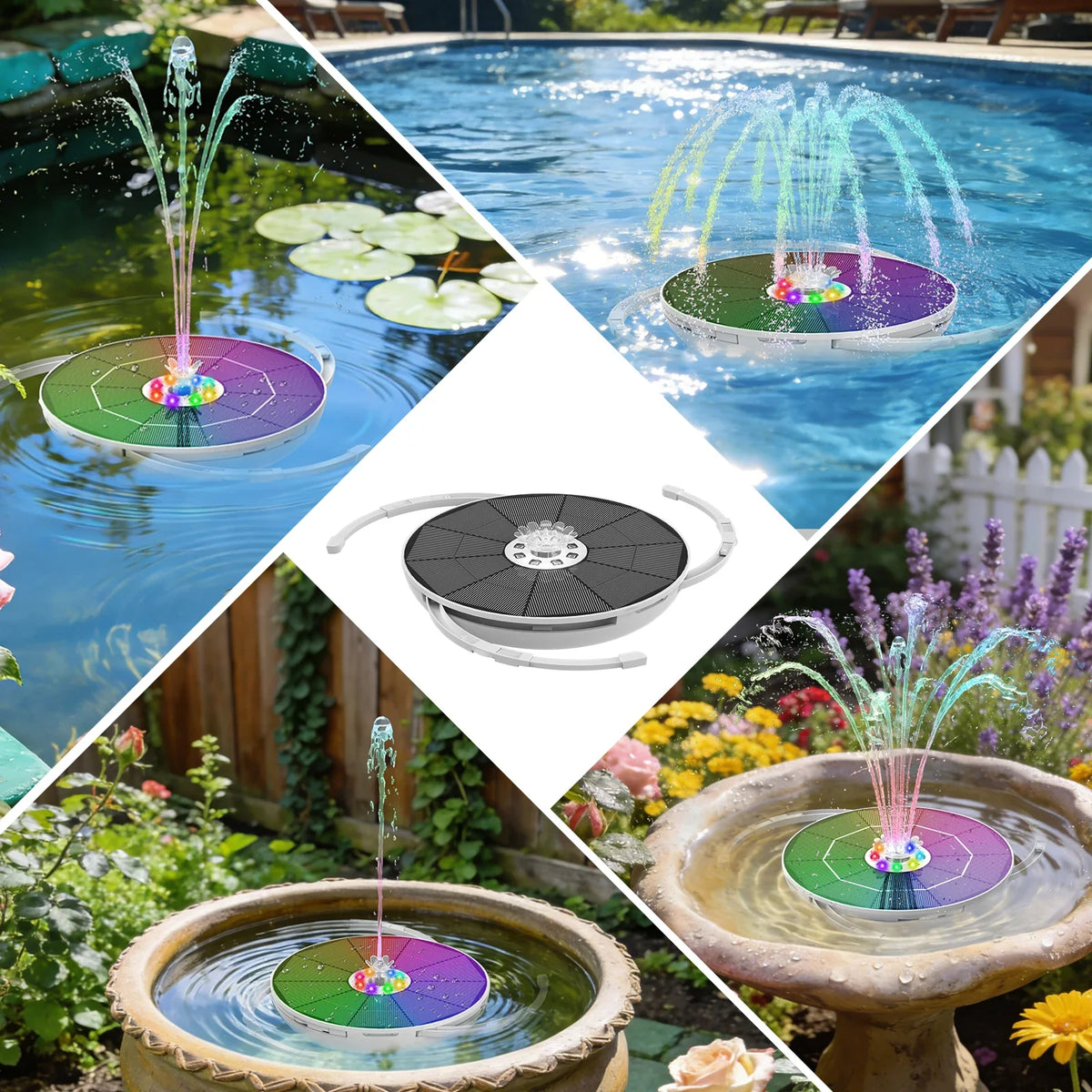 6.5W Solar Bird Bath Fountain Pump – LED Lights & Battery