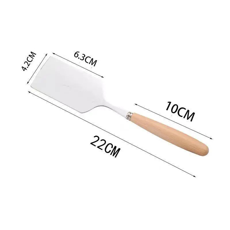 Stainless Steel Square Head Steak Cooking Spatula Wood Handle Pizza