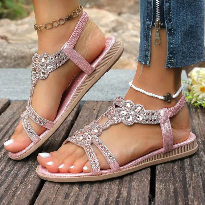 Women's Flat Crystal Sandals – Slip-On Summer Dress Shoes
