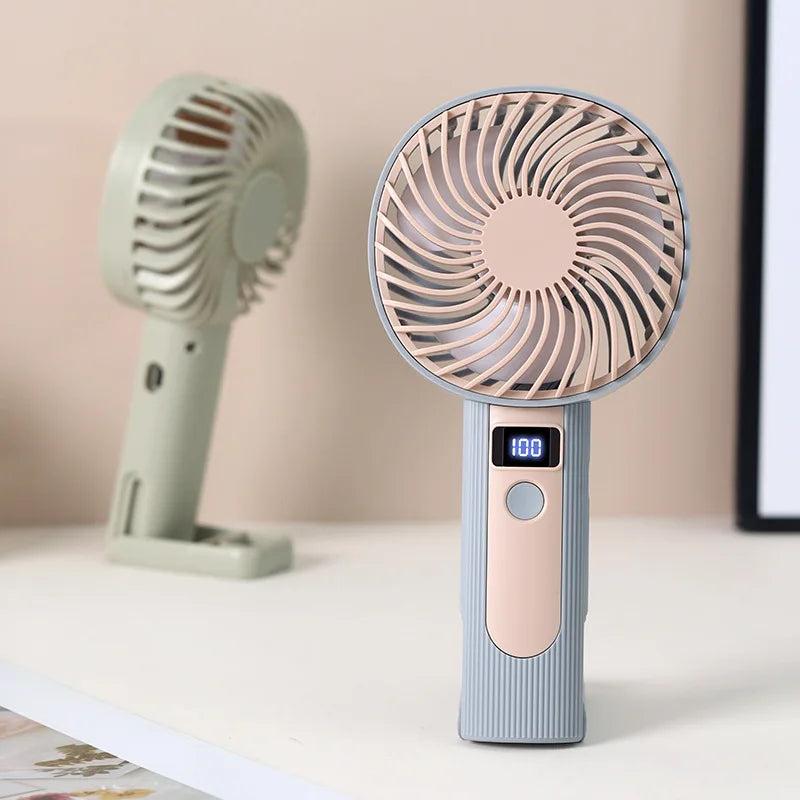 2-in-1 Digital Display Handheld & Desktop USB Rechargeable Fan