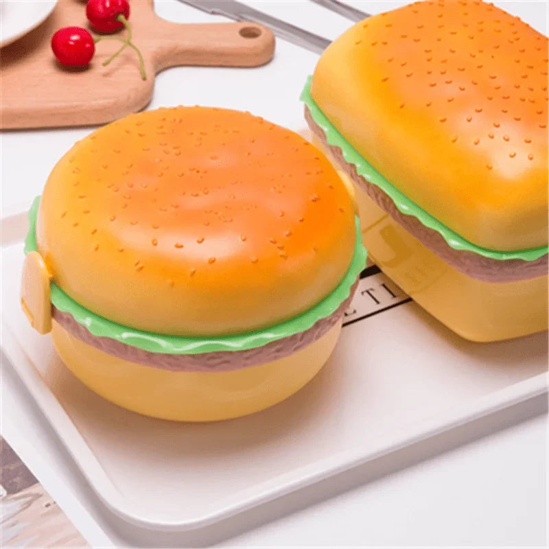Hamburger Lunch Box Double Tier Cute Burger Bento Microwave Food