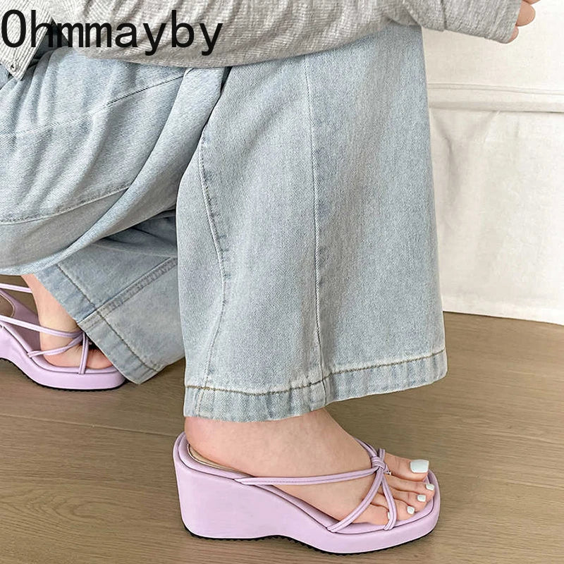 Women's Wedge Clip Toe Sandals – Narrow Band Summer Slides