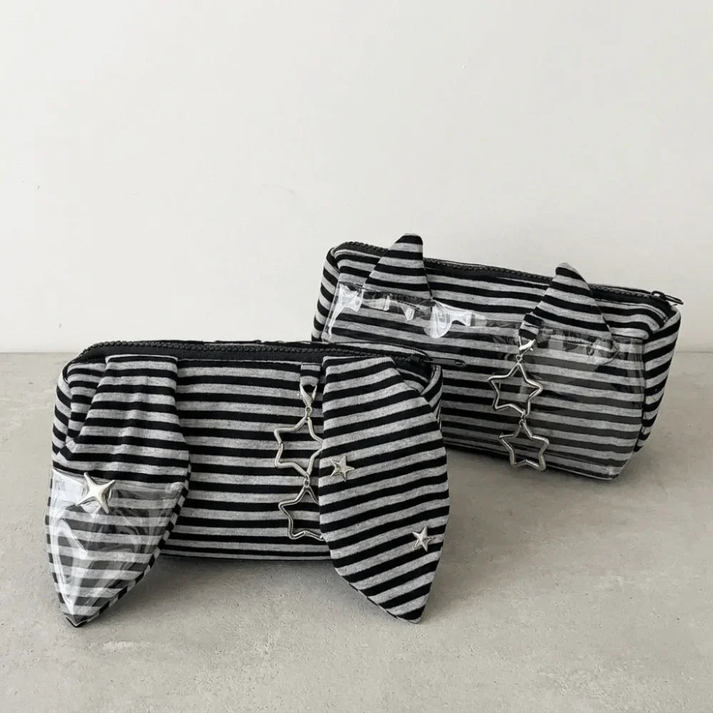 Large Capacity Striped Pencil Case – Rabbit Ear Pouch