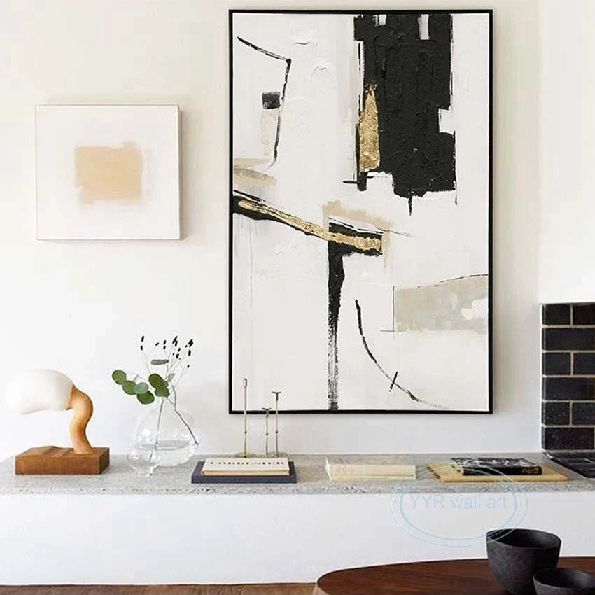 Hand-Painted Abstract Oil Painting | Gold Foil Nordic Wall Art
