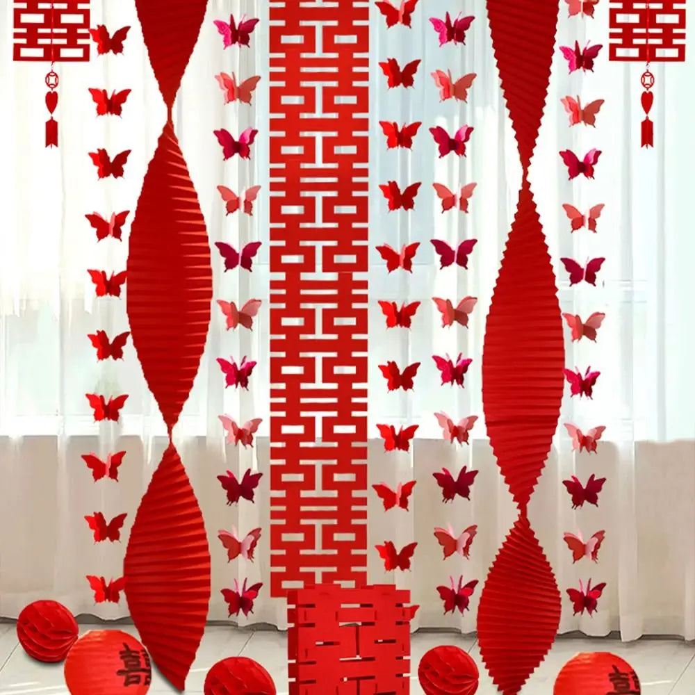 Red Chinese Wedding Hanging Flags | Double Happiness Décor