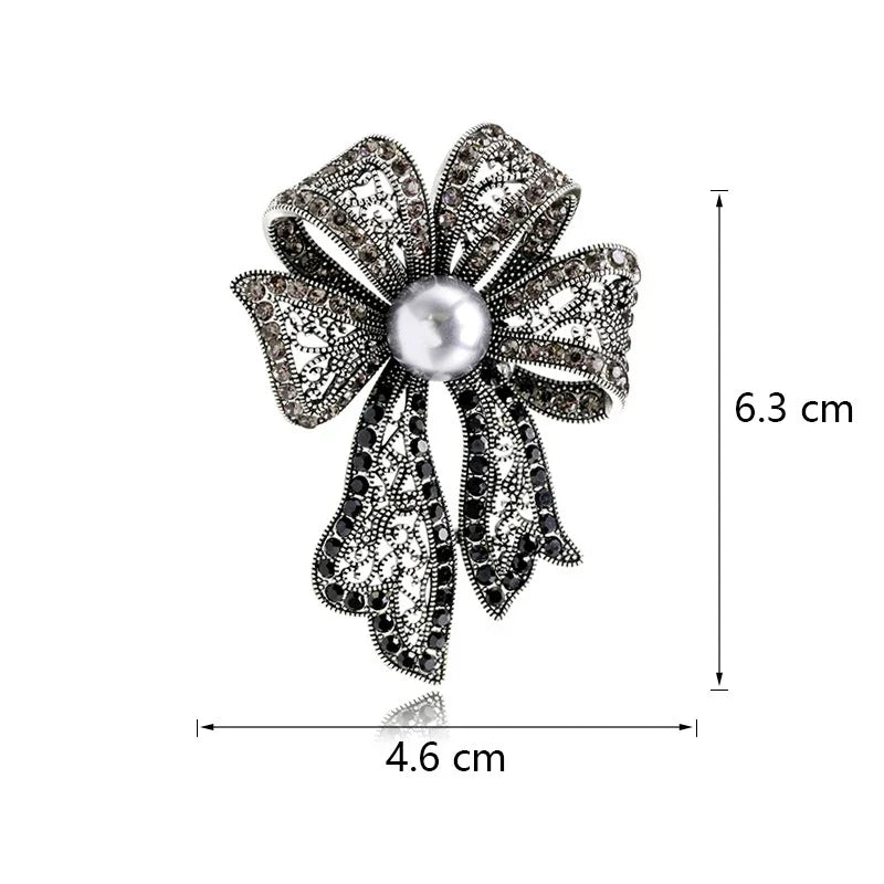 Vintage Rhinestone Pearl Bowknot Brooch for Women | Gift Pin