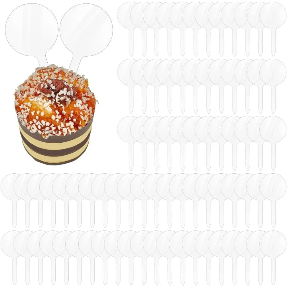 100 Clear Acrylic Cupcake Toppers – 2" Blank Round DIY Sticks