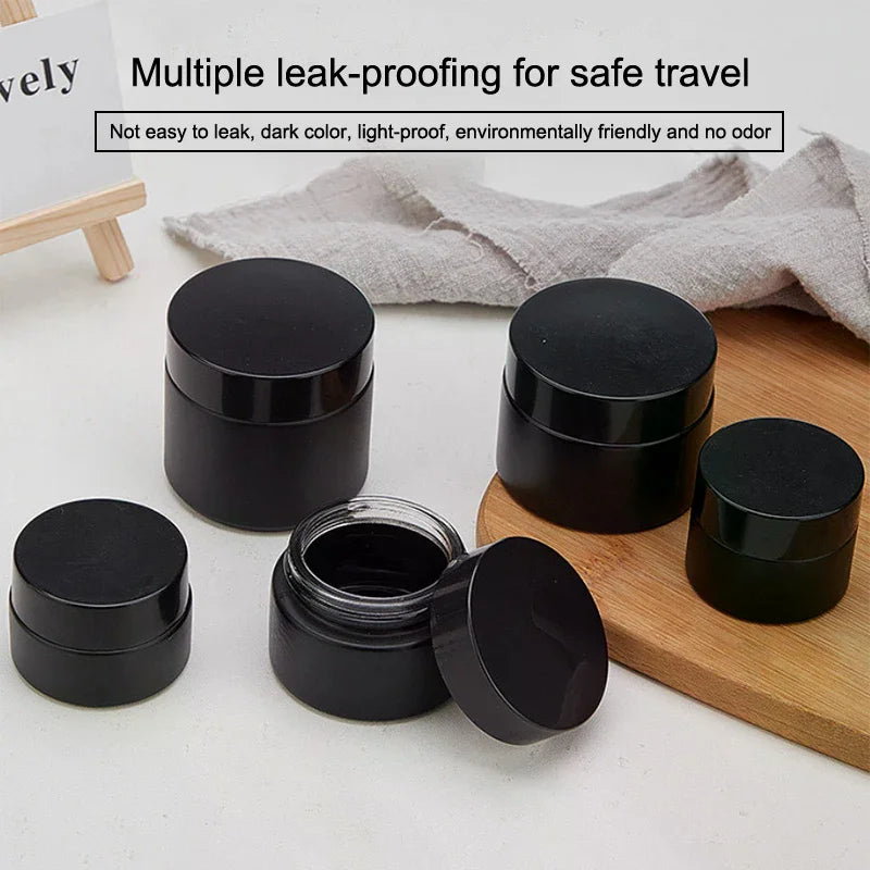 Black Glass Cream Jars – Empty Refillable Cosmetic Containers 10/30/60g