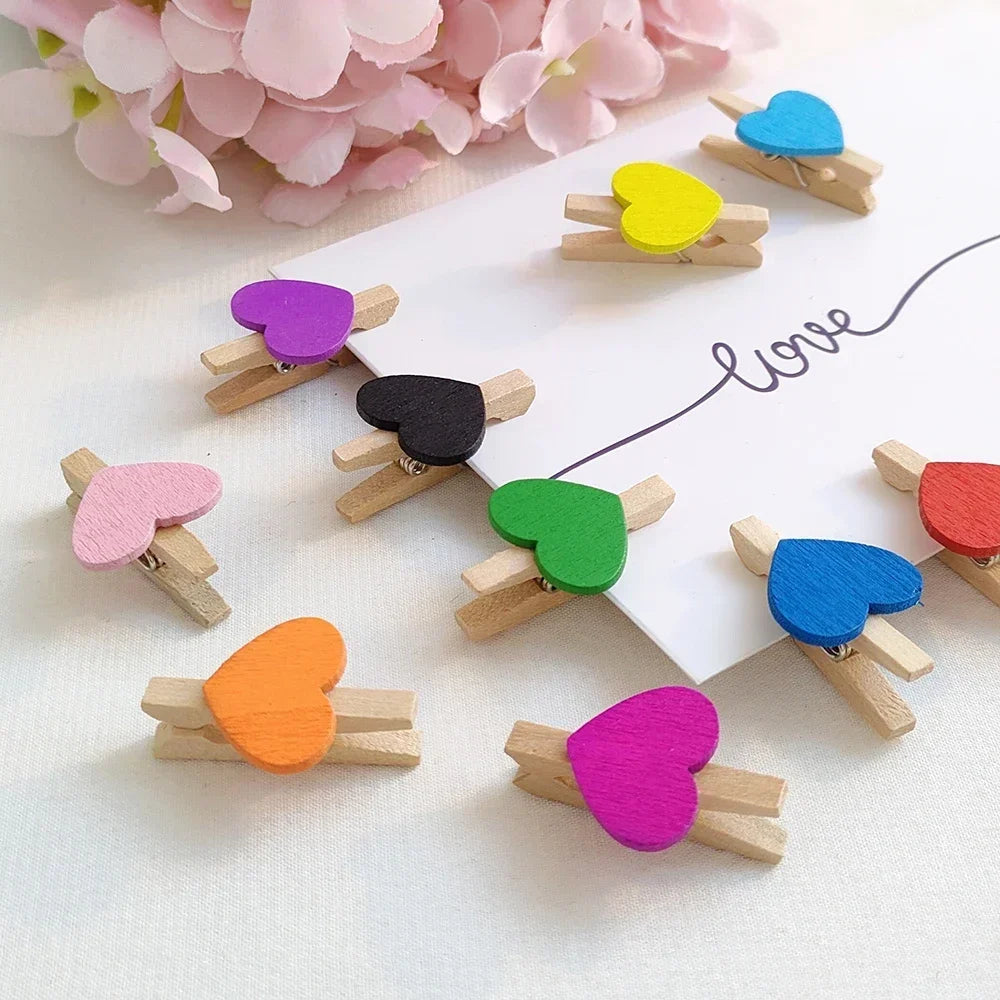 10 Red Heart Love Wooden Clothes Photo Paper Peg Pin Mini Clothespin