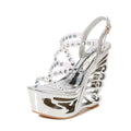 Women's 15cm Platform Wedge Sandals – Buckle Strap Peep Toe