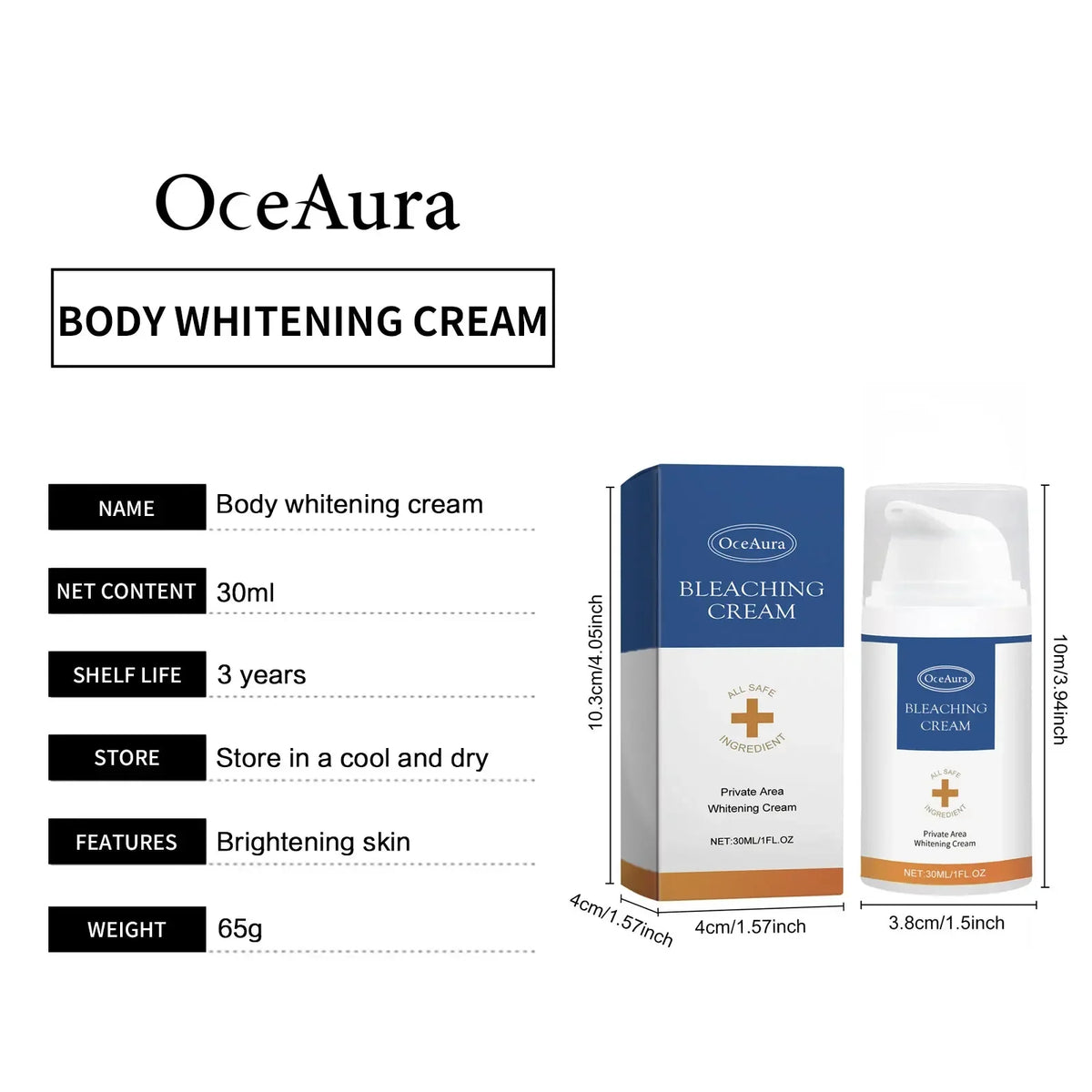 OceAura Body Brightening Cream – Knees, Armpit & Skin 30ml