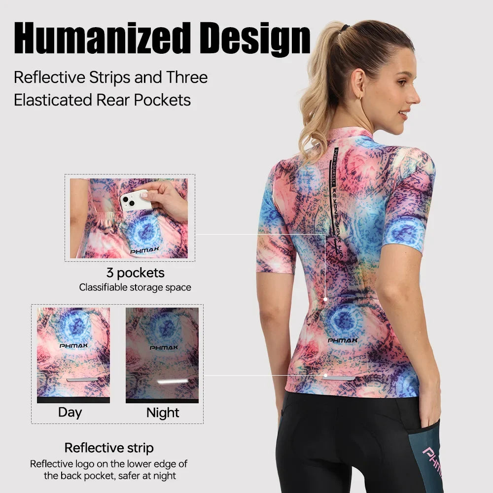 PHMAX Women's Short Sleeve Cycling Jersey | Quick Dry MTB
