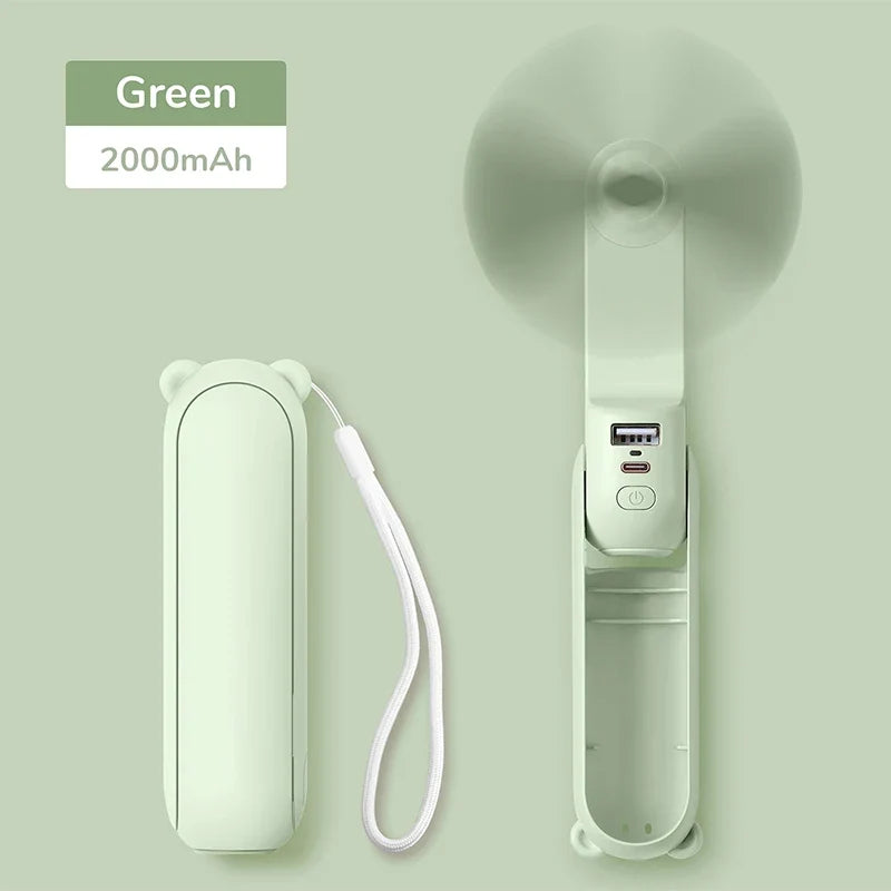 Portable Mini Handheld Fan USB Rechargeable 2000mAh + Power Bank