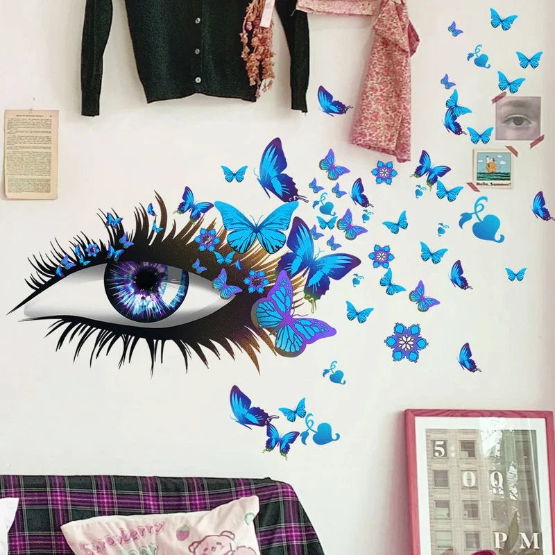 Girl Eyes & Butterfly Wall Decals – Bedroom Wall Stickers