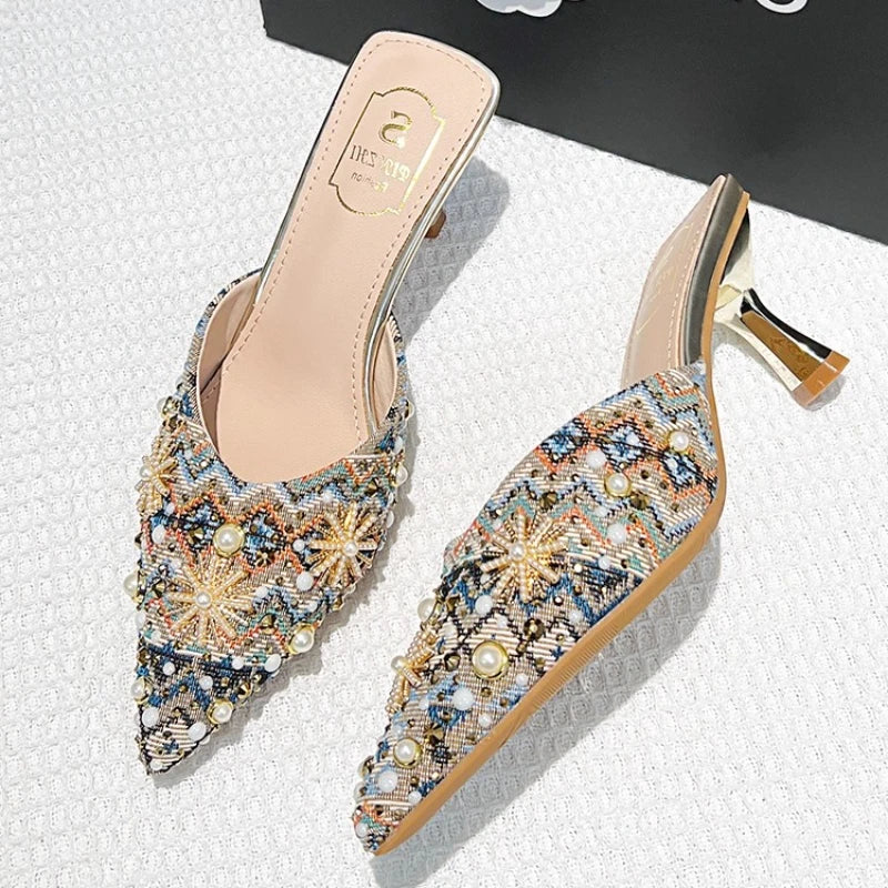 Women's Rhinestone High Heel Slippers – Bridal Wedding Shoes