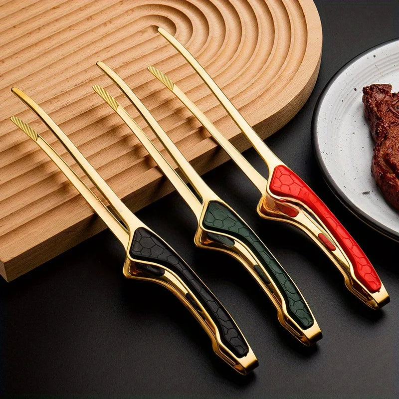Stainless Steel Kitchen Tongs Serving Cooking Metal Food Non-slip