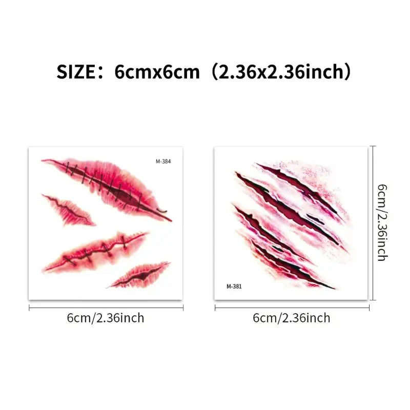 20 Sheets 3D Fake Scar Tattoos – Halloween Cosplay Body Stickers