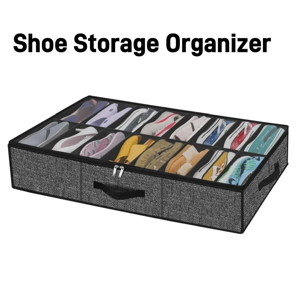 Shoe Storage Organizer Box Reinforced Handles Under Bed Fit 12 Pairs