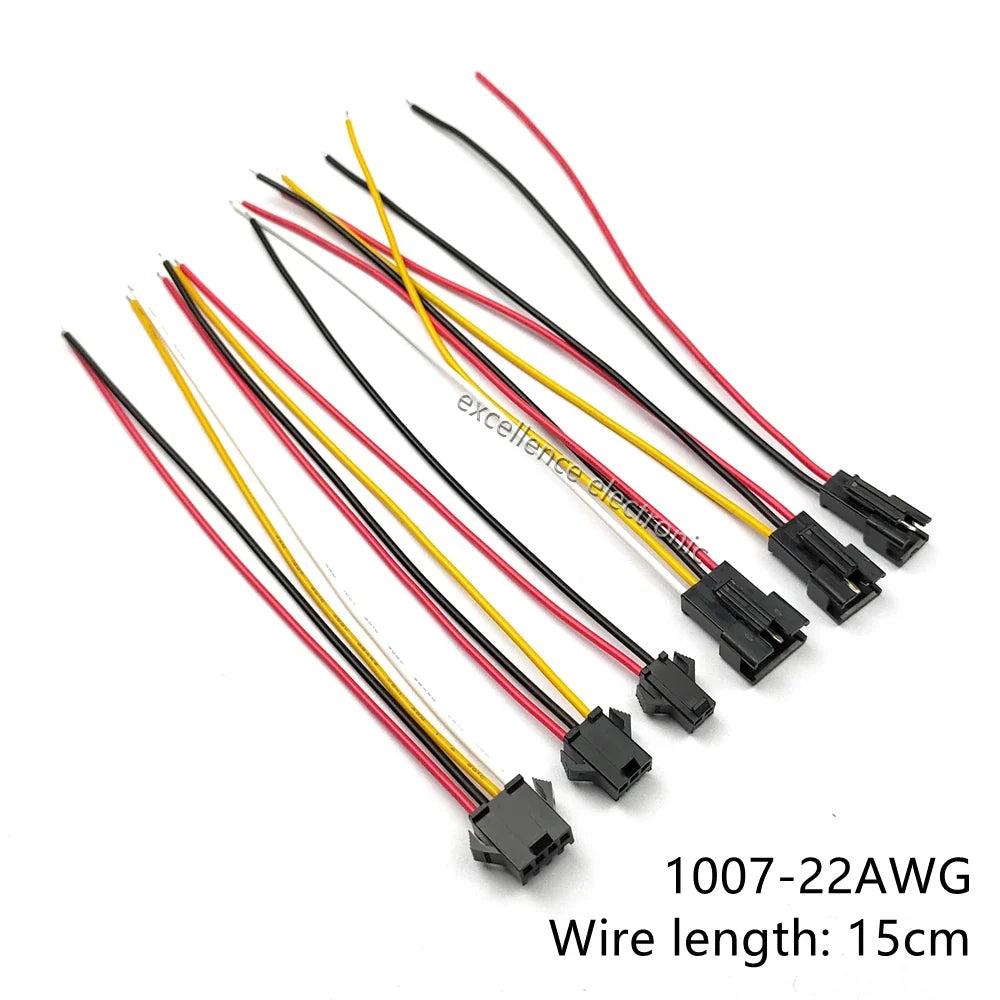 JST SM Male Female Connector 22AWG Pre-crimped Wire SM2 54 2 3 4 5 6