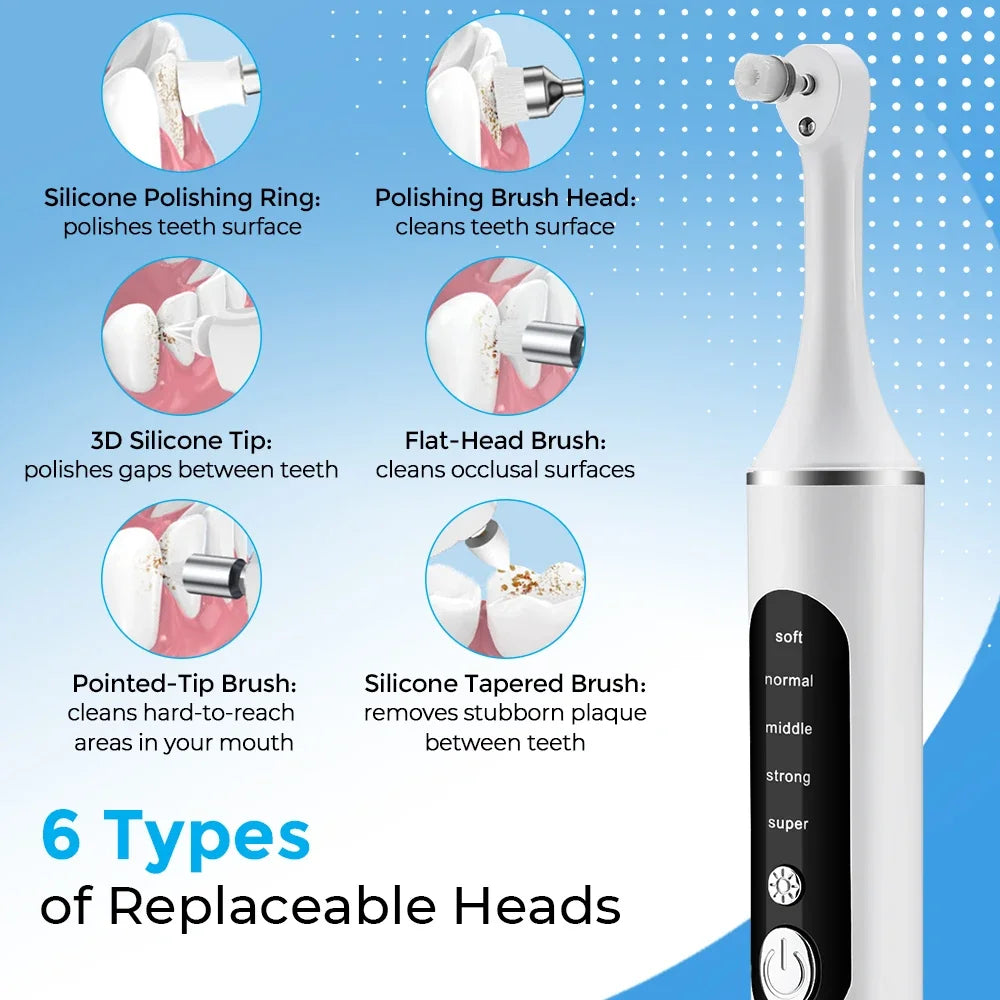 Electric Tooth Polisher – 5 Modes, 6 Heads, LED & Type-C