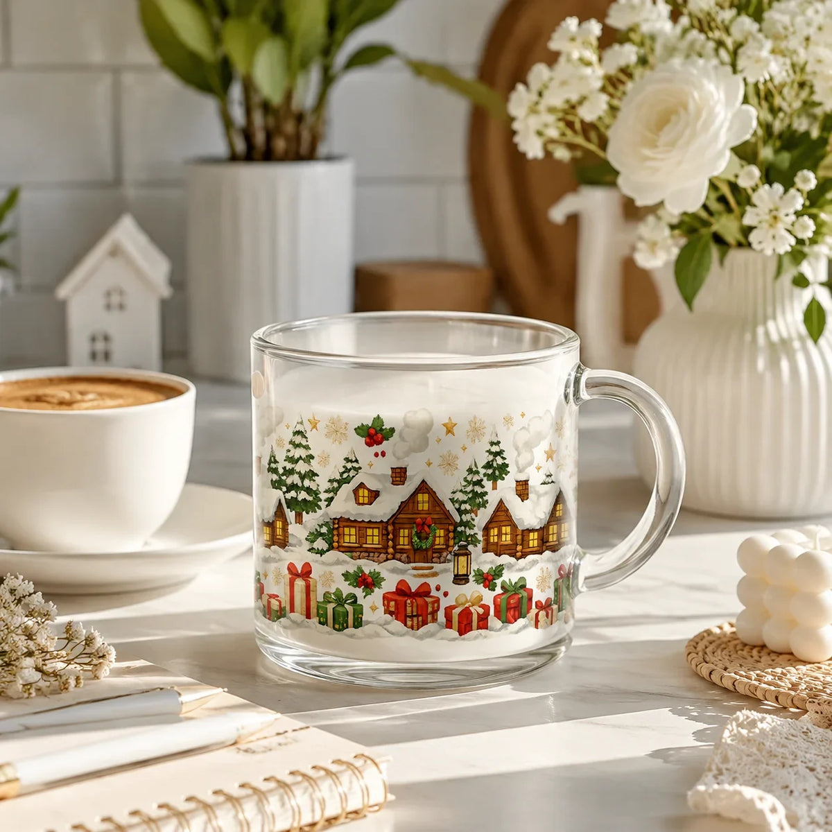 Christmas UV DTF Transfer Sticker | Snowy Cabin Cup Wrap Decal