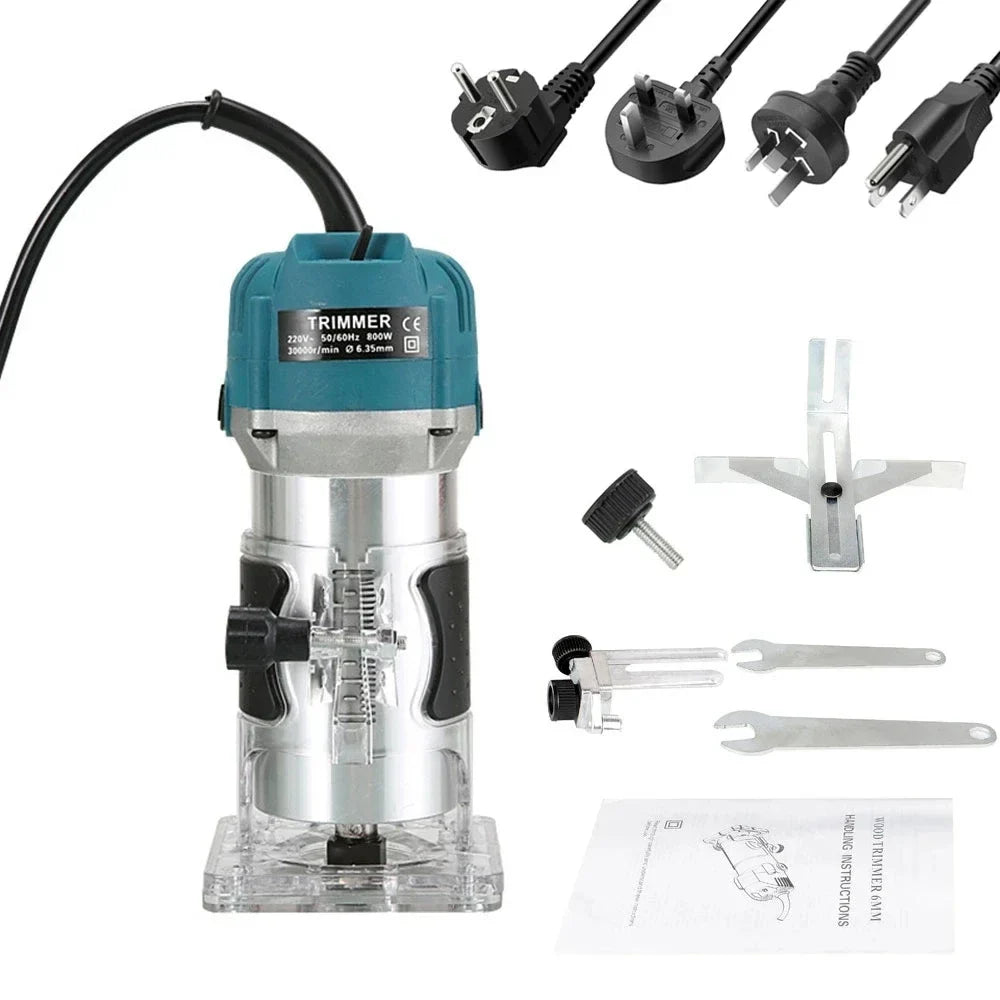 800W Electric Wood Router Trimmer | 1/4" Collet 30000 RPM