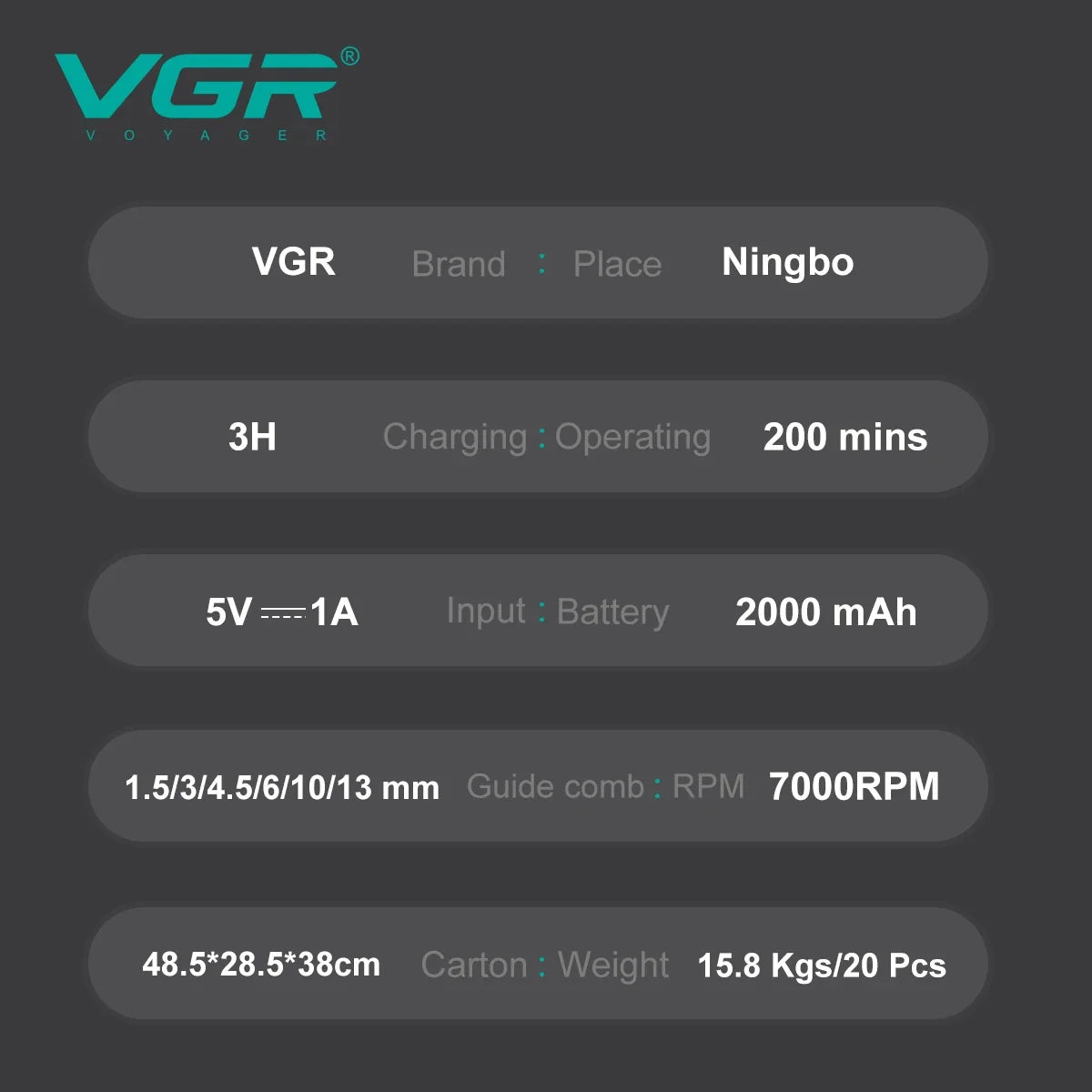 VGR V-600B Men's Electric Hair Clipper with LED Display