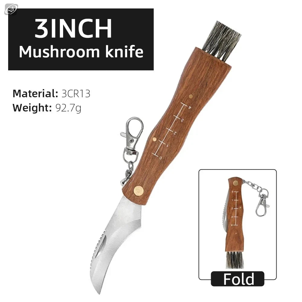 Mushroom Foraging Folding Knife – Rosewood Handle & Brush EDC