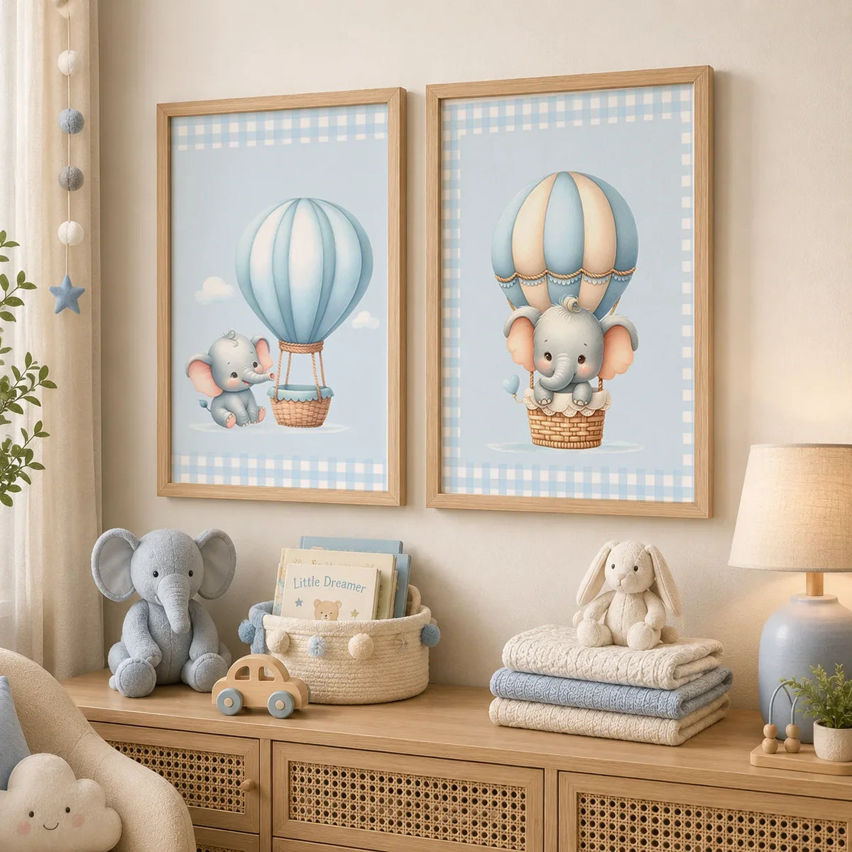 Elephant Hot Air Balloon Nursery Canvas Wall Art | Kids Decor