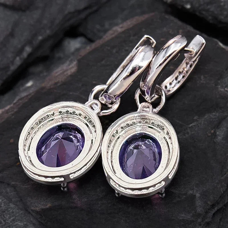 Huitan Purple CZ Drop Earrings – Sparkling Wedding Jewelry