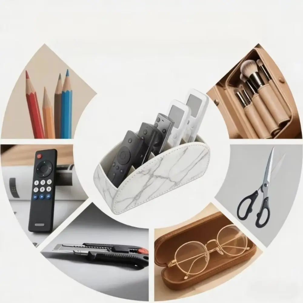 PU Leather Remote Control Holder & Desk Organizer Box