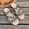 Women's Rhinestone Leaf Flat Slide Sandals | Summer Beach Slippers