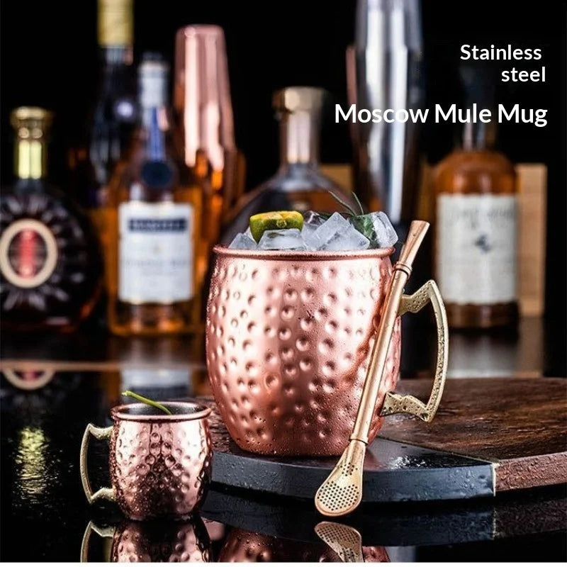 Stainless Steel Moscow Mule Beer Mugs Metal Copper Plated Hammered