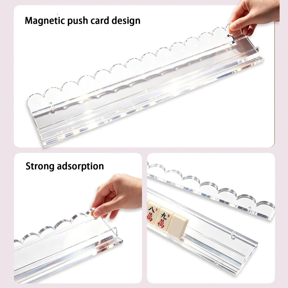 20-Inch Acrylic Mahjong Racks with Pusher & Magnetic Tray