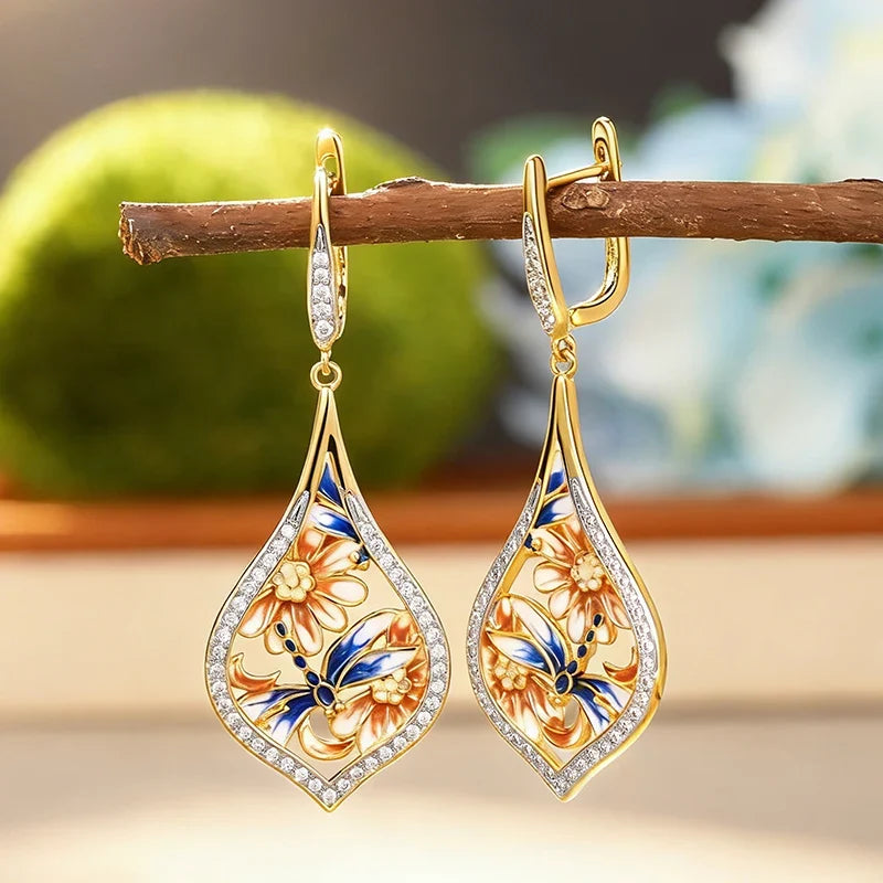 Huitan Flower Drop Earrings – Cubic Zirconia Women's Jewelry