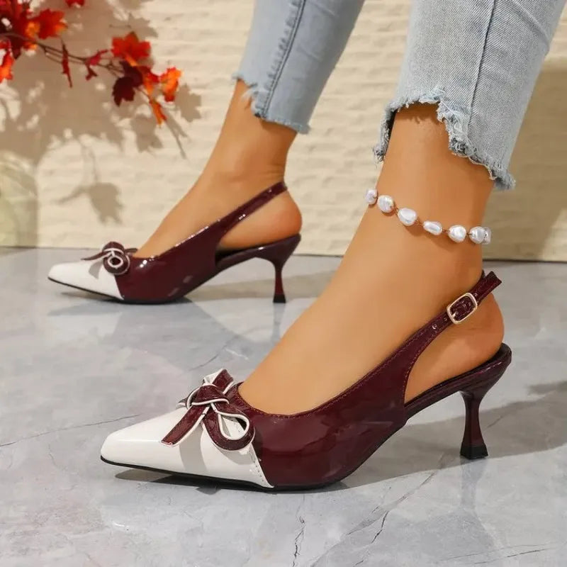 Women's Butterfly-Knot Pointed Toe Slingback Heeled Sandals