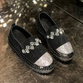Women's Rhinestone Cow Suede Loafers – Flat Slip-On Shoes