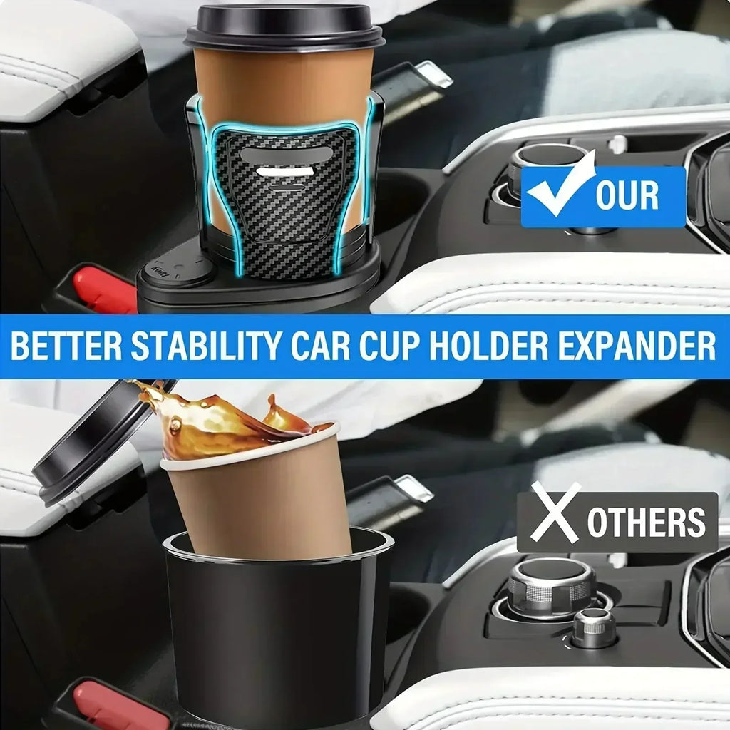 Dual Car Cup Holder Expander with Phone Mount – 360° Rotation