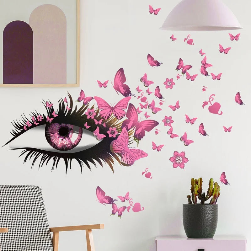 Girl Eyes & Butterfly Wall Decals – Bedroom Wall Stickers