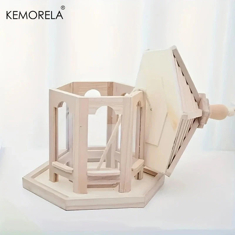 KEMORELA Wooden Hanging Bird Feeder House – Woven Outdoor Decor