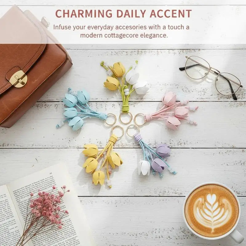 Tulip Flower Bag Charm – Floral Pendant for Handbag & Keychain