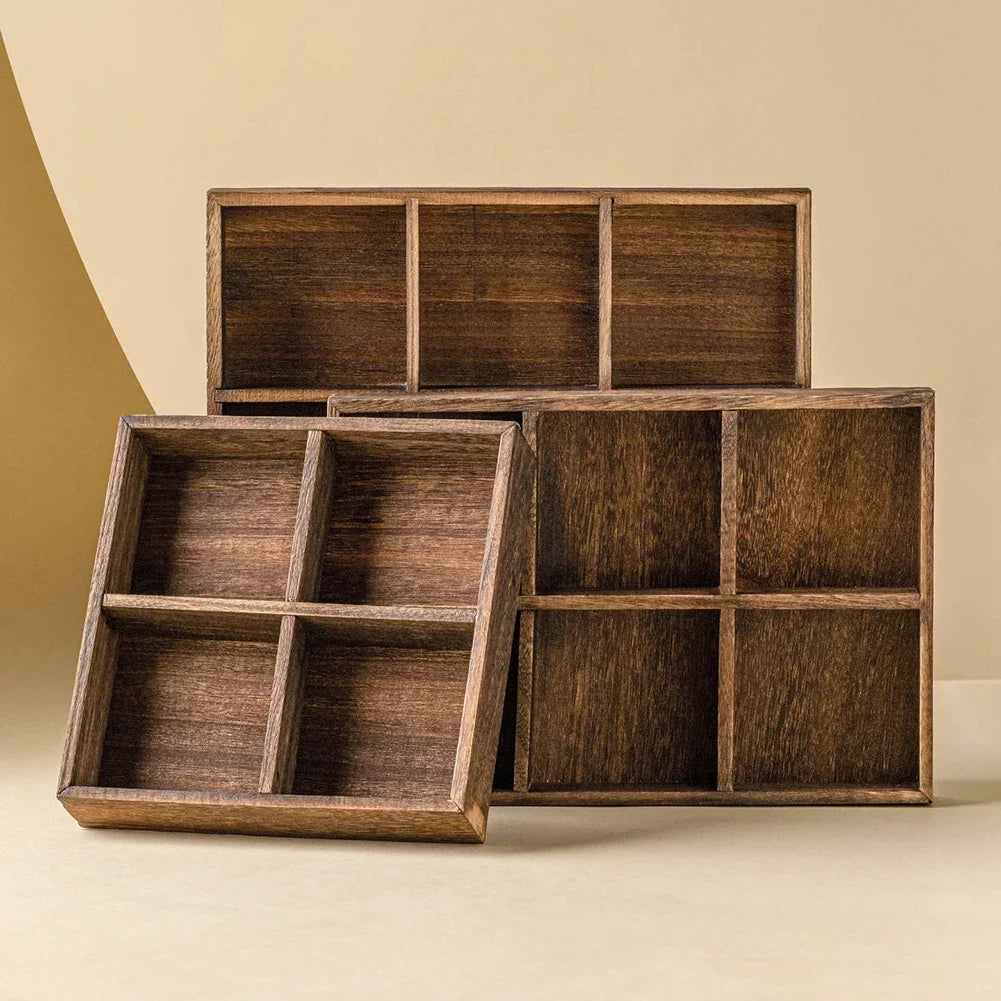 Wood Multi-Compartment Serving Tray | Retro Snack & Nut Platter
