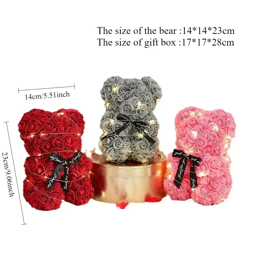 Eternal Rose Teddy Bear Artificial Flower Birthday Anniversary Decor