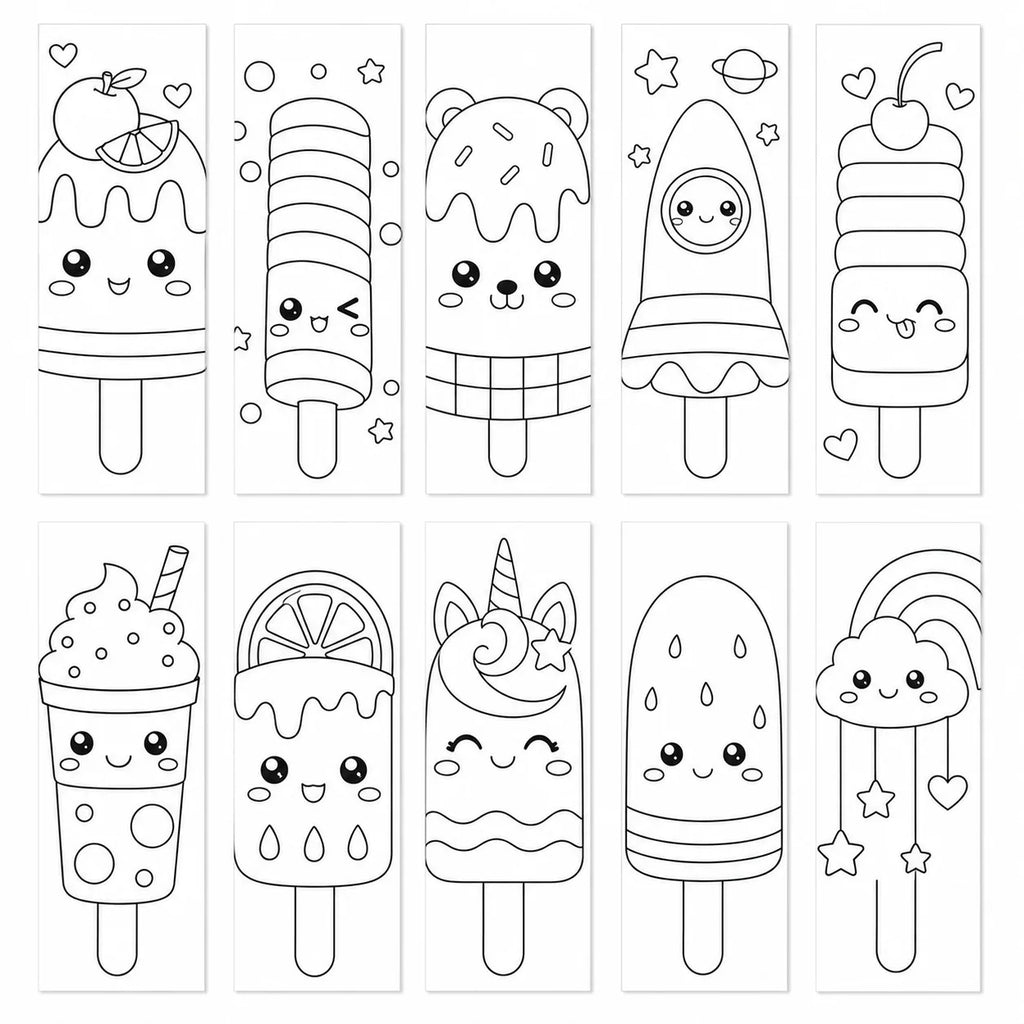 30-Pc Kawaii Summer Beverage DIY Coloring Bookmarks Set